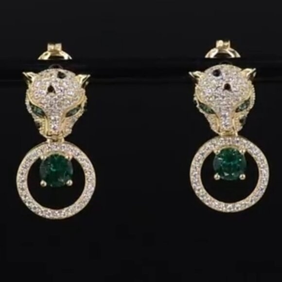 Neiman Marcus 925 Sterling Silver Jaguar Crystal Earrings - Picture 3 of 5